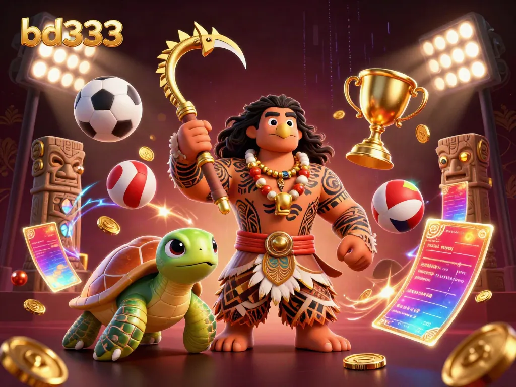 Experience the excitement of bd333 in a vibrant 3D scene with character interactions and dynamic sports elements.