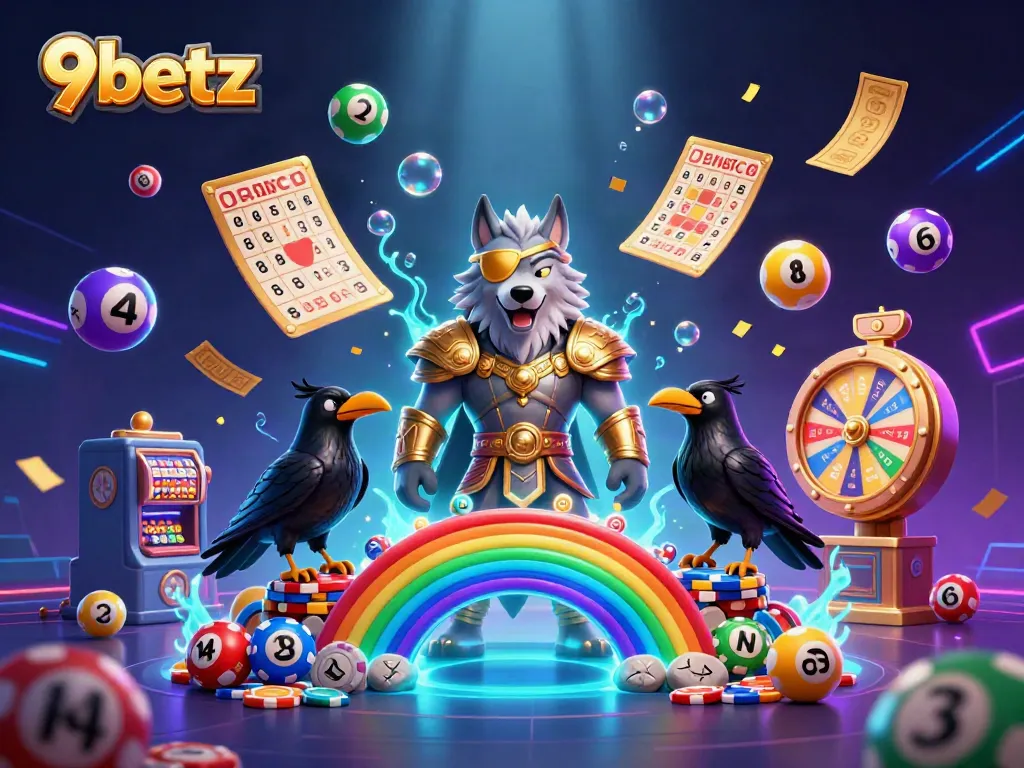 Engage with thrilling gaming action at 9betz featuring a Norse mythology-inspired scene filled with vibrant casino elements.