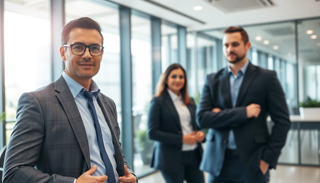 Headhunter Ingenieure in einem dynamischen Gespräch mit einem Kandidaten in moderner Büroumgebung.