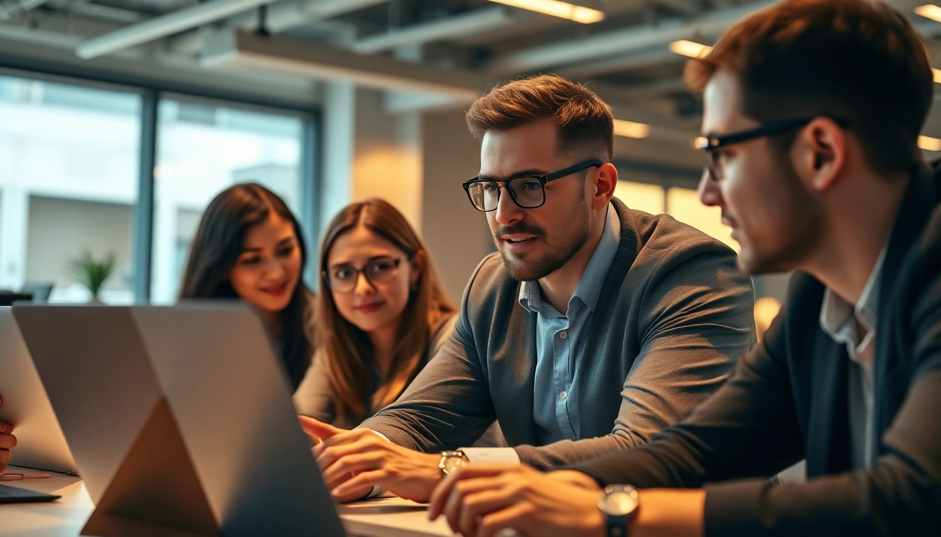 Headhunter IT in a professional office environment collaborating with diverse specialists.