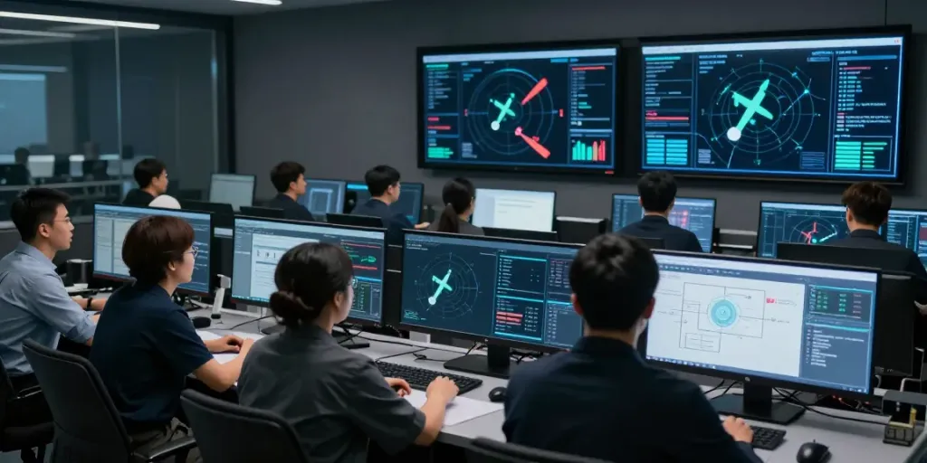 Red team testing simulation in a professional cybersecurity environment showcasing advanced technology.