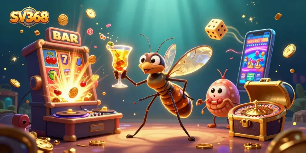 SV368 engages players with thrilling games featuring a charismatic mosquito mascot and casino elements.