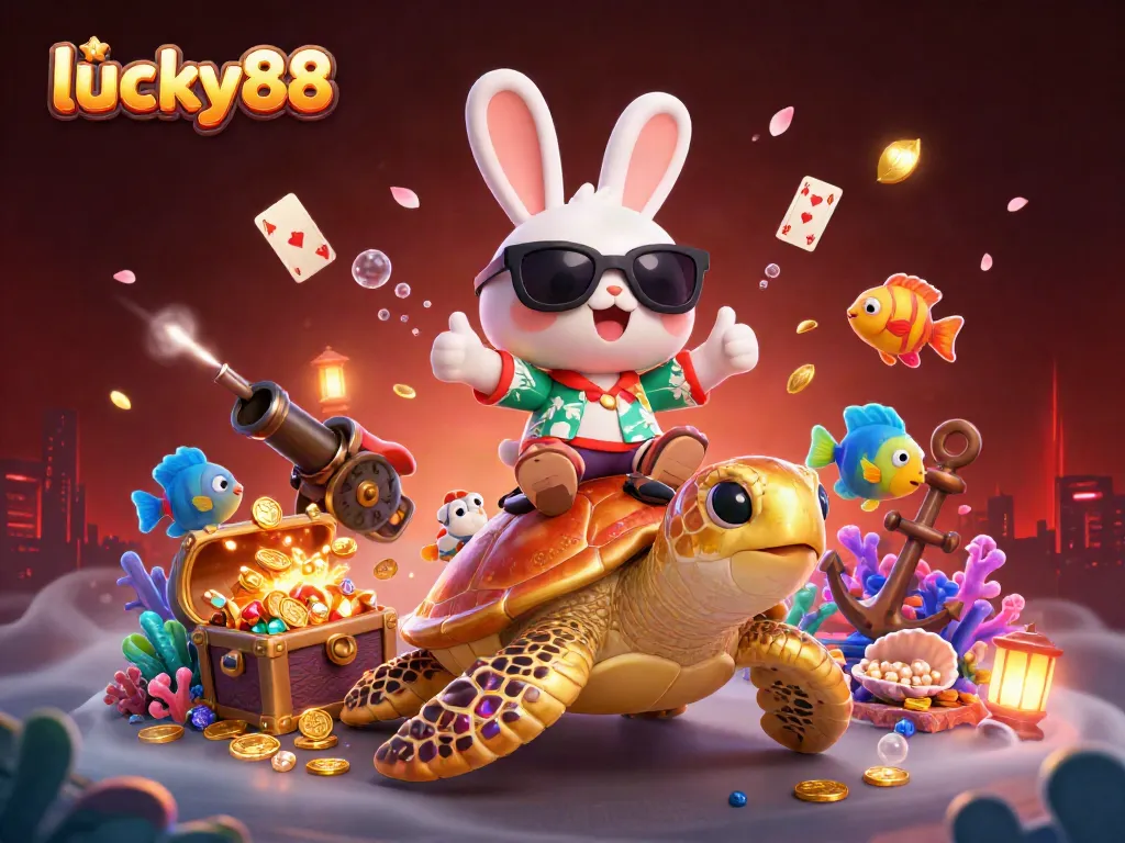 Experience thrilling gameplay with lucky88's lively rabbit and golden turtle in an underwater casino adventure.