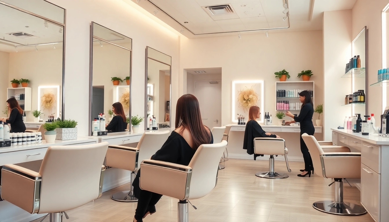 Professional parrucchiere salon with stylish interiors and a stylist attending to a client.