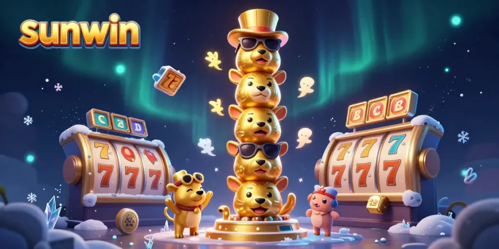 Experience the vibrant world of sunwin with a dynamic illustration showcasing jackpots, slot reels, and casino excitement.