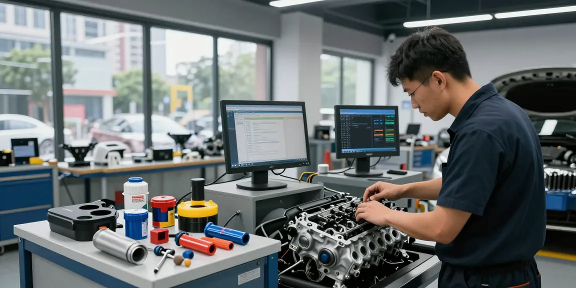 Experte für BMW Service Hannover diagnostiziert Motorprobleme in einer professionellen Werkstattumgebung.