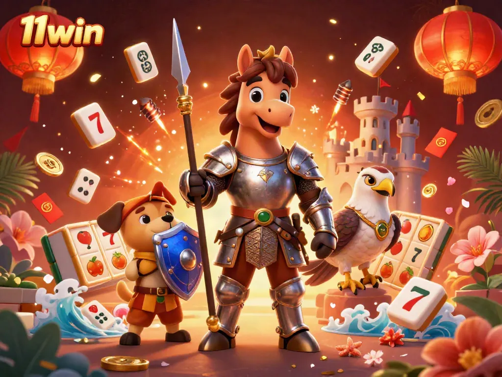 Experience winning thrills with 11win in this dynamic 3D scene featuring characters and casino elements.