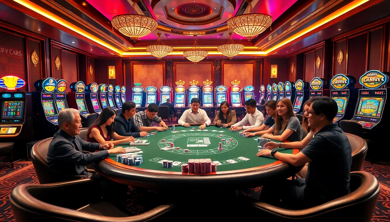 Gamblers playing at a vibrant casino table showcasing Nhà cái U888's luxurious atmosphere.