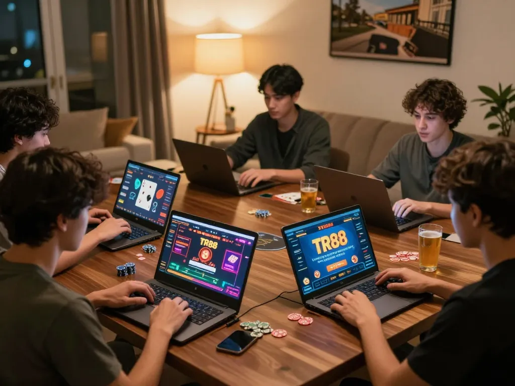 Players at home enjoying TR88 online casino games, showcasing exciting gameplay.