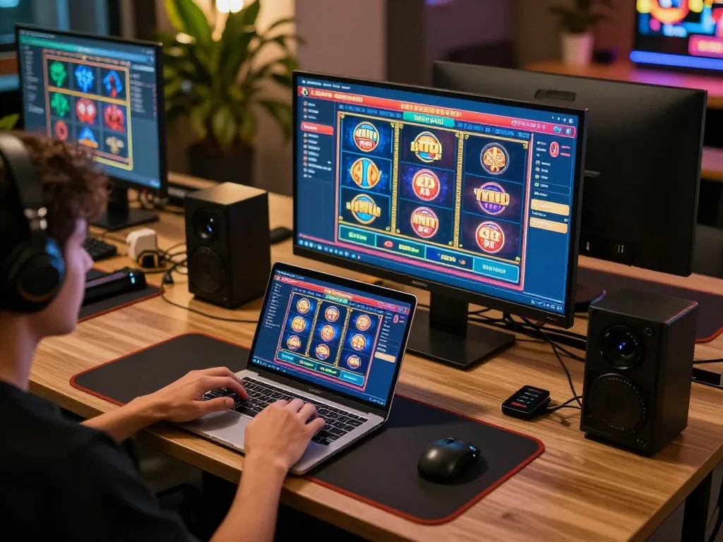 Engaging online gaming session at 32win32 featuring various slot games on screen.