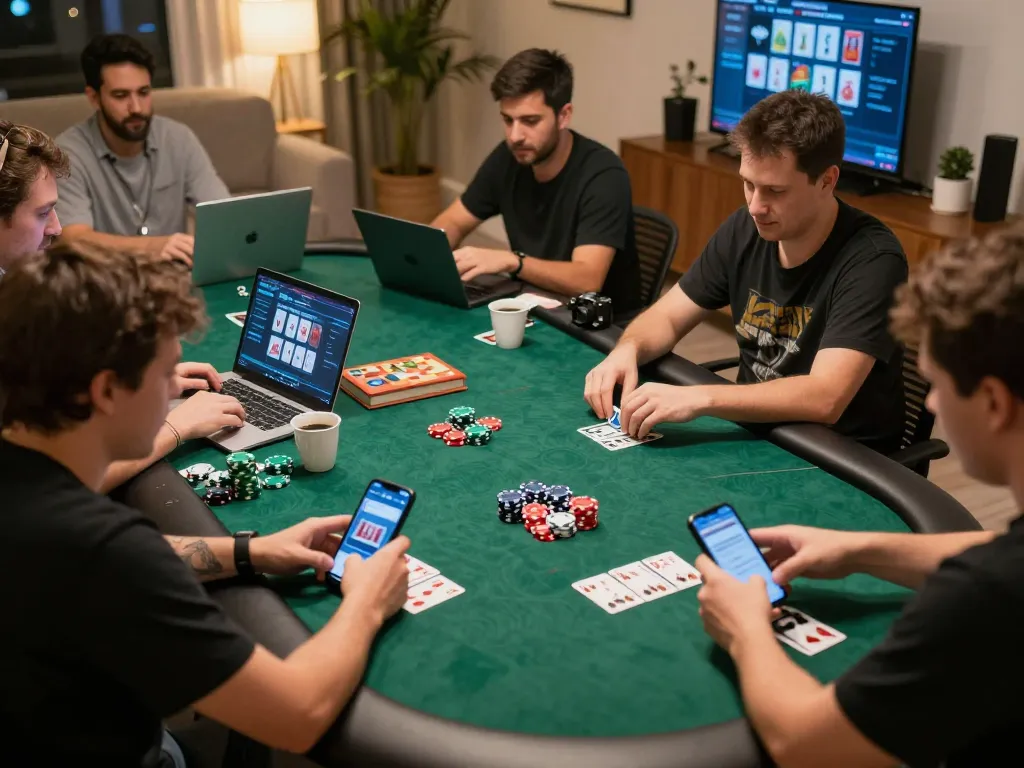 Players enjoy online poker games on lucky88s, engaged in competitive gameplay at home.