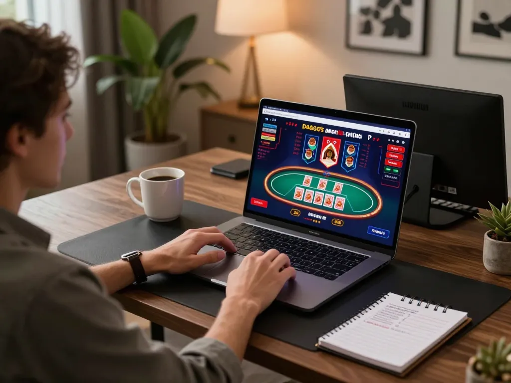 Engaging with live dealer at dagago online casino on a stylish desk setup with laptop
