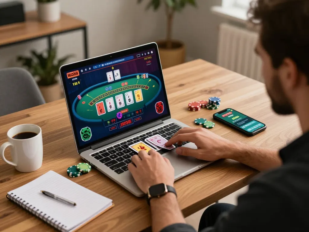 Experience strategic gameplay at max88 with a player enjoying a live dealer game on their laptop.