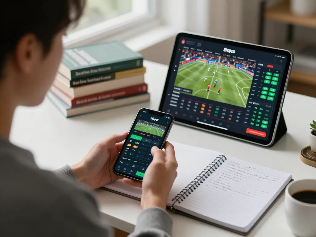Engaging in kèo nhà cái strategies while placing bets on a smartphone, showcasing live sportsbook interaction.