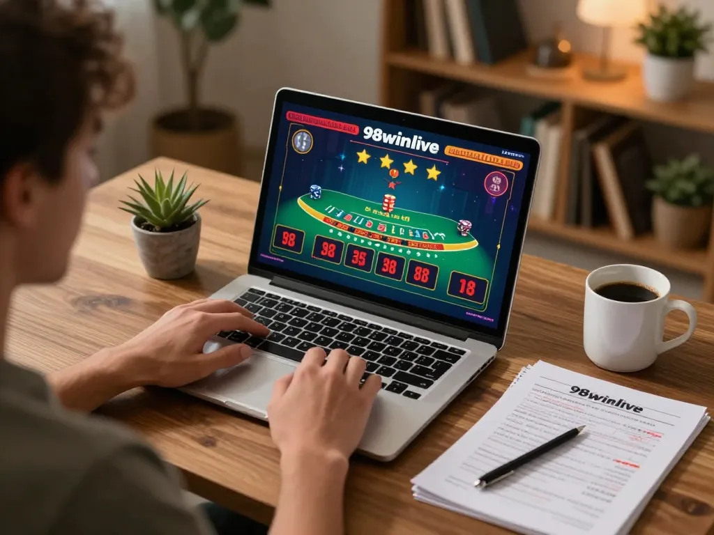 Player strategizing blackjack on 98winlive, showcasing dynamic online casino action