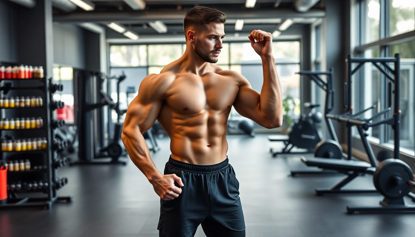 Ein muskulöser Bodybuilder, der Unique Pharma Steroids zur Unterstützung seines Trainings einsetzt