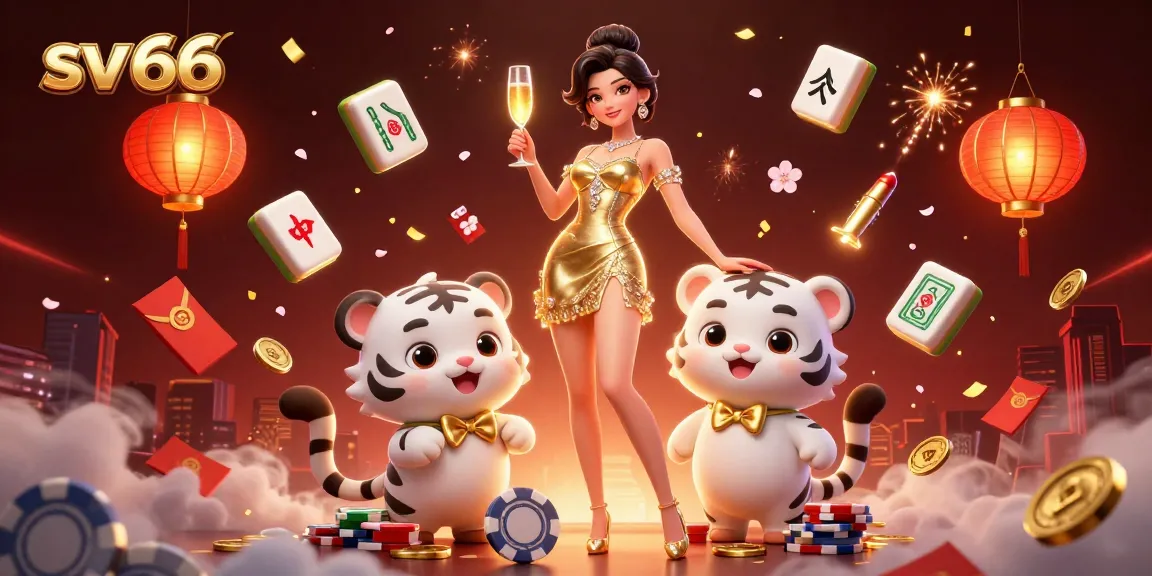 Bet on sv 66 with excitement, where a glamorous woman and a lucky white tiger bring casino magic alive.