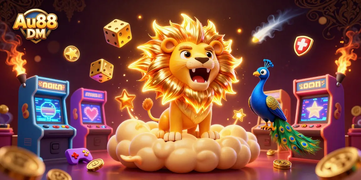 Experience thrilling gameplay at Au88 DM with a vibrant 3D casino illustration showcasing epic rewards and gaming excitement.