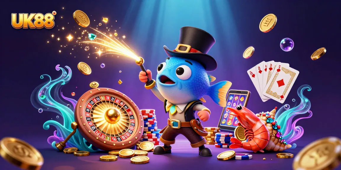 Engage with UK88's vibrant casino adventure featuring a treasure-laden sea snail amidst cascading coins and dynamic gameplay.