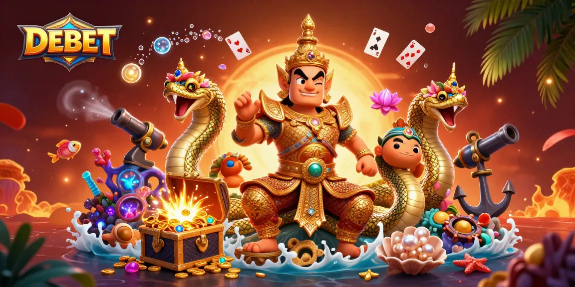 Engage with DEBET's vibrant 3D digital illustration showcasing a themed gaming environment with animated characters.