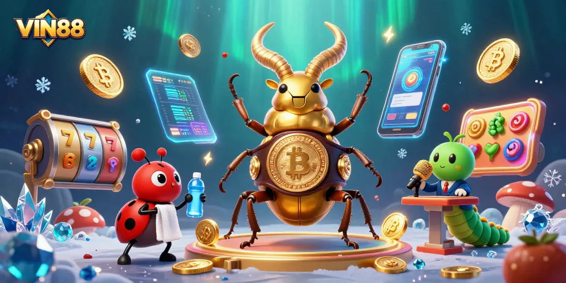 Experience the excitement of VIN88 slots in an engaging 3D illustration filled with vibrant gaming elements.