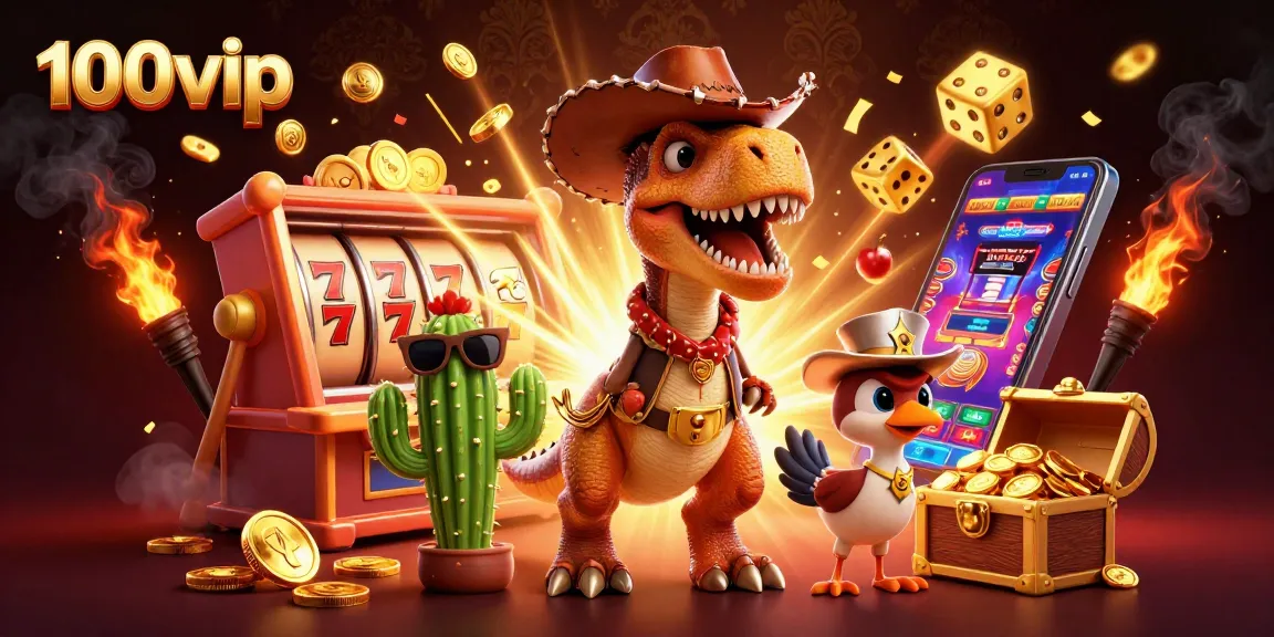 Experience the excitement of 100vip with animated characters enjoying casino games and jackpot wins.