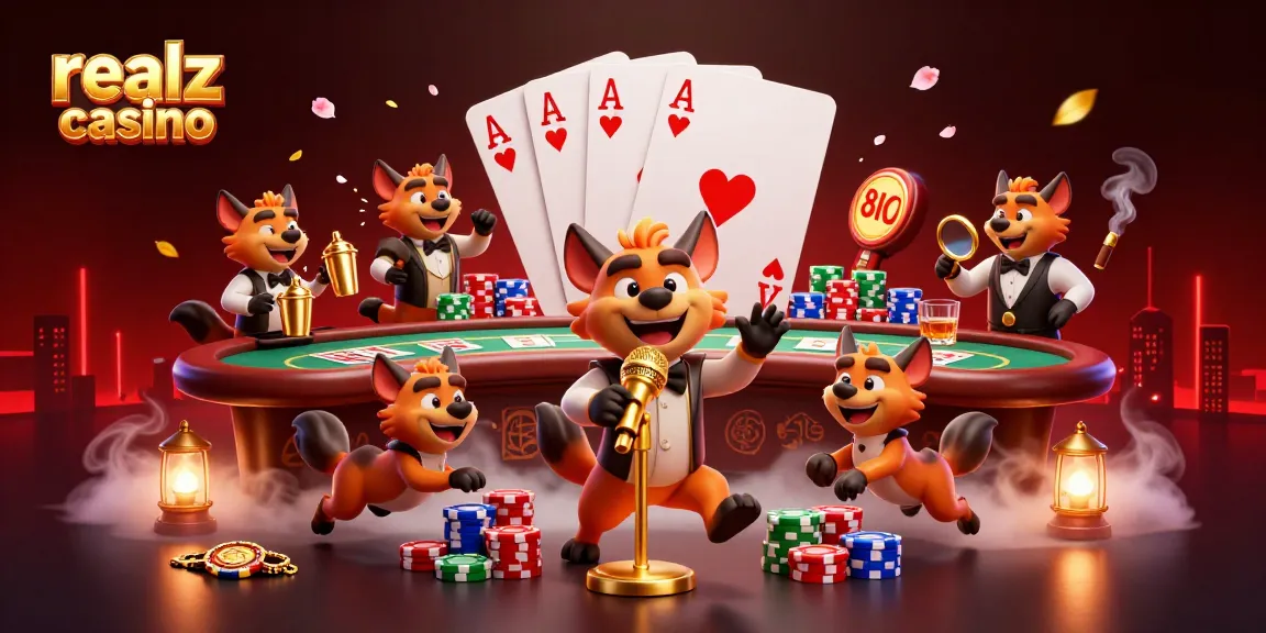 Experience the excitement of realz casino with hyena characters in a vibrant, comedic gaming scene.