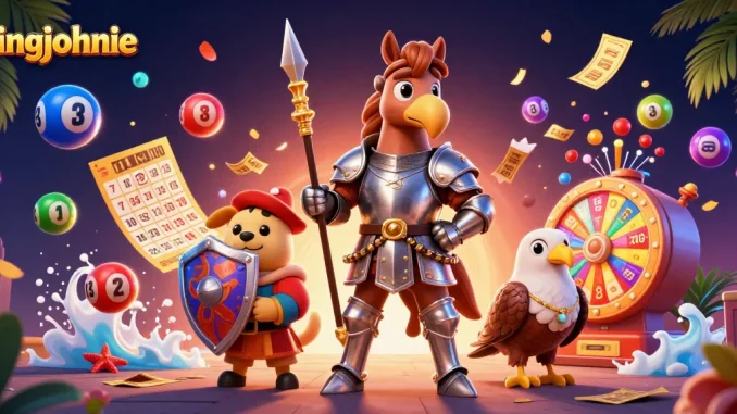 Kingjohnnie promotes exciting lottery entertainment with vibrant characters and dynamic elements.