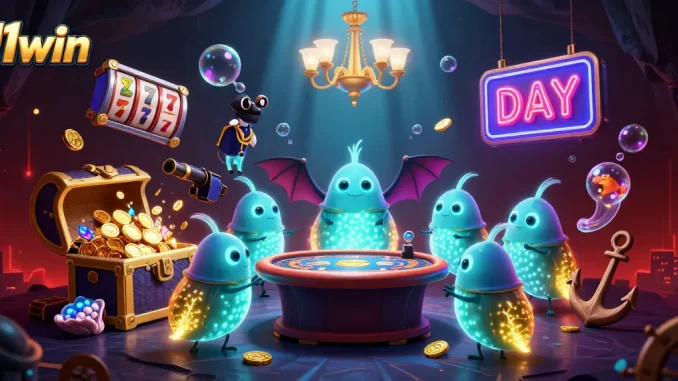 Engage with 11win in a vibrantly lit cave casino filled with glowing glowworms and riches.